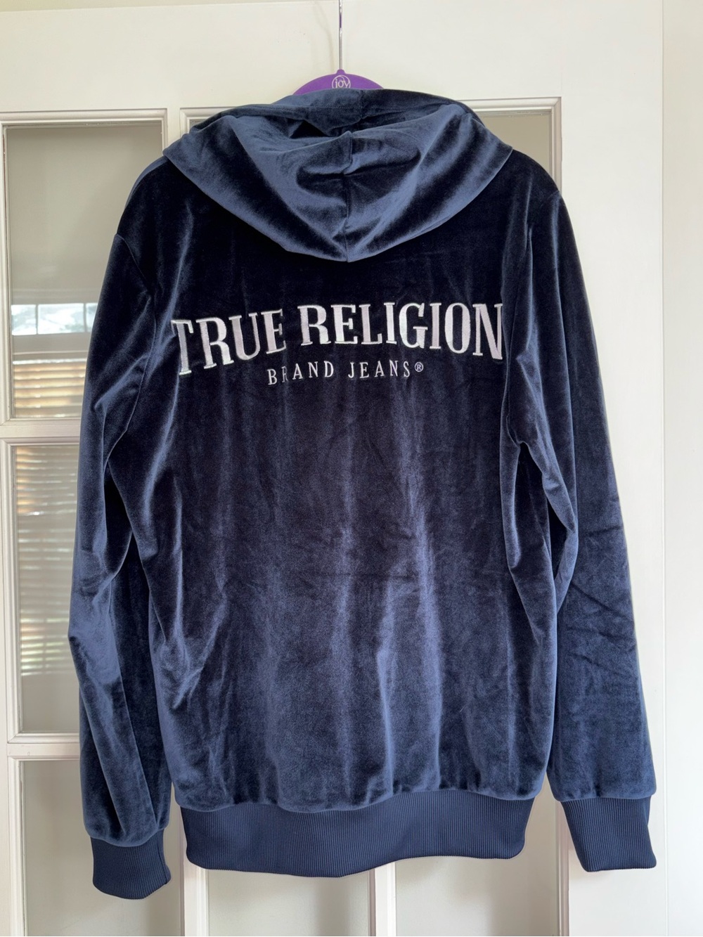 True Religion Velour Zip-Up Hoodie Navy Blue Men's Size Large